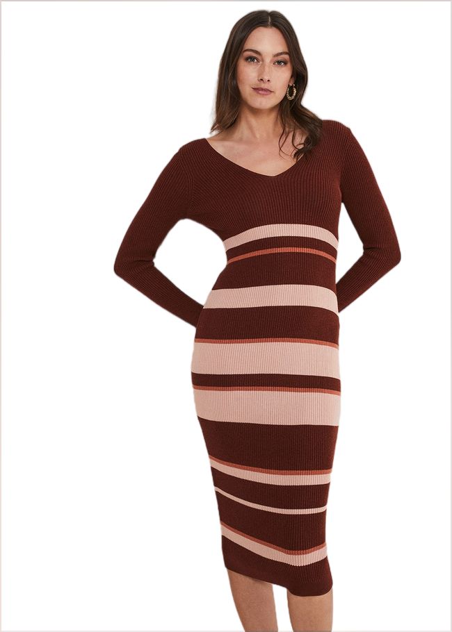  Dani Striped Midi Dress Burgundy/Pink 221113005