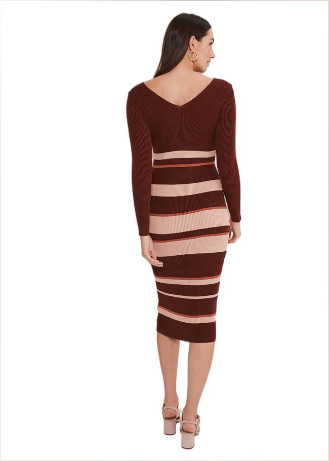  Dani Striped Midi Dress Burgundy/Pink 221113005