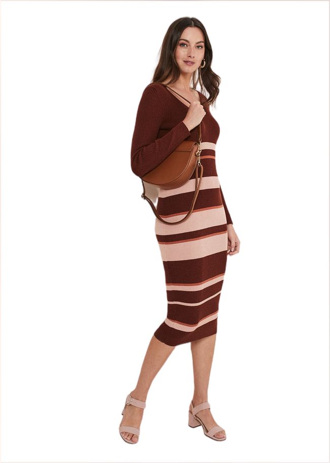  Dani Striped Midi Dress Burgundy/Pink 221113005