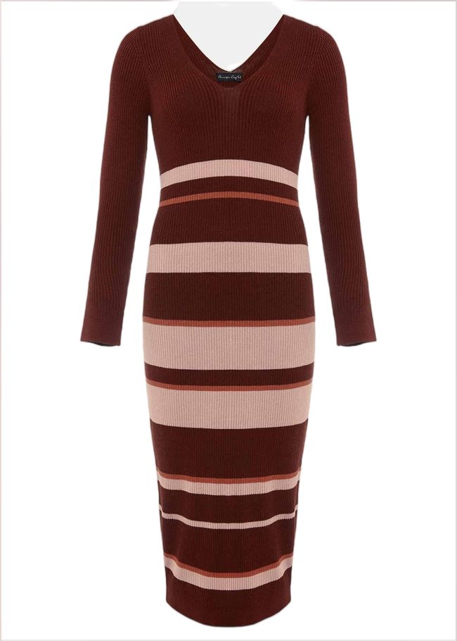  Dani Striped Midi Dress Burgundy/Pink 221113005