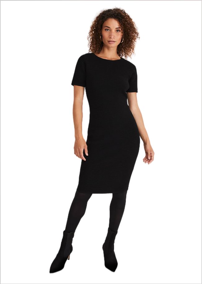  Elsa Ribbed Short Sleeve T-Shirt Dress Black 221117050