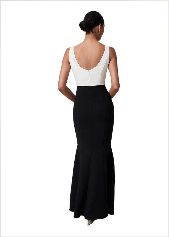  Natalya Fishtail Dress Ivory/Black 221131867