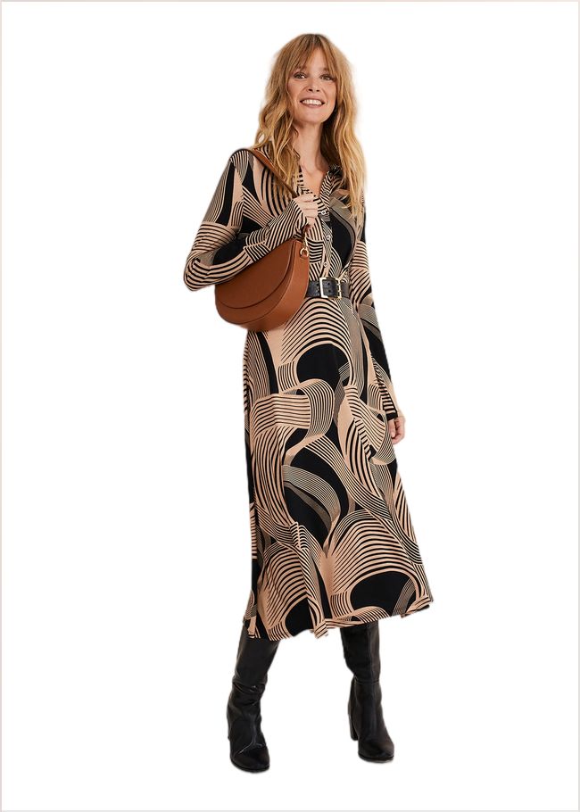  April Tie Shirt Dress Black/Camel 221136424