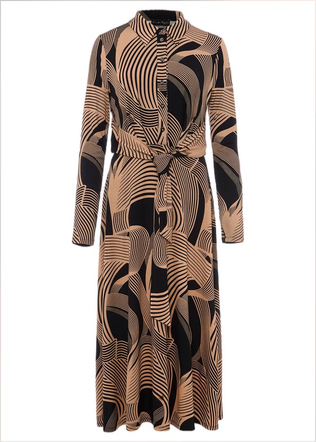  April Tie Shirt Dress Black/Camel 221136424