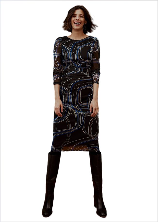  Gizelle Swirl Long Sleeved Dress Cobalt/Black 221137214