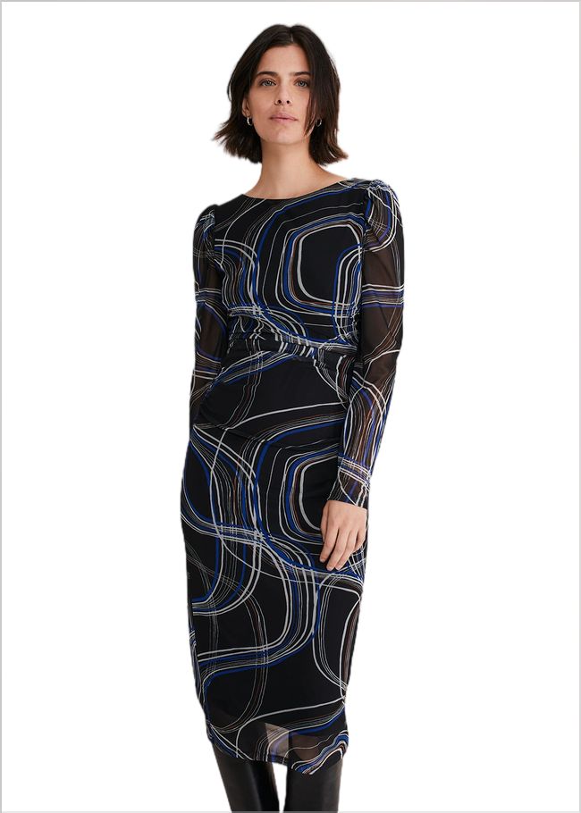  Gizelle Swirl Long Sleeved Dress Cobalt/Black 221137214