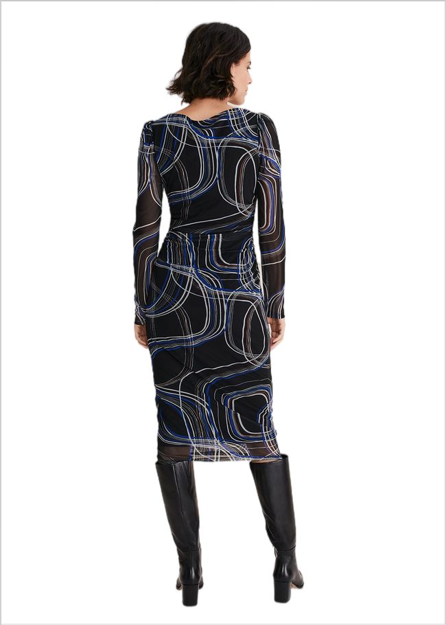  Gizelle Swirl Long Sleeved Dress Cobalt/Black 221137214