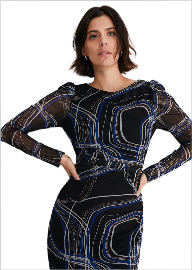  Gizelle Swirl Long Sleeved Dress Cobalt/Black 221137214