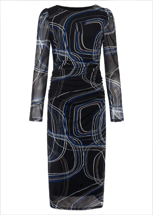  Gizelle Swirl Long Sleeved Dress Cobalt/Black 221137214