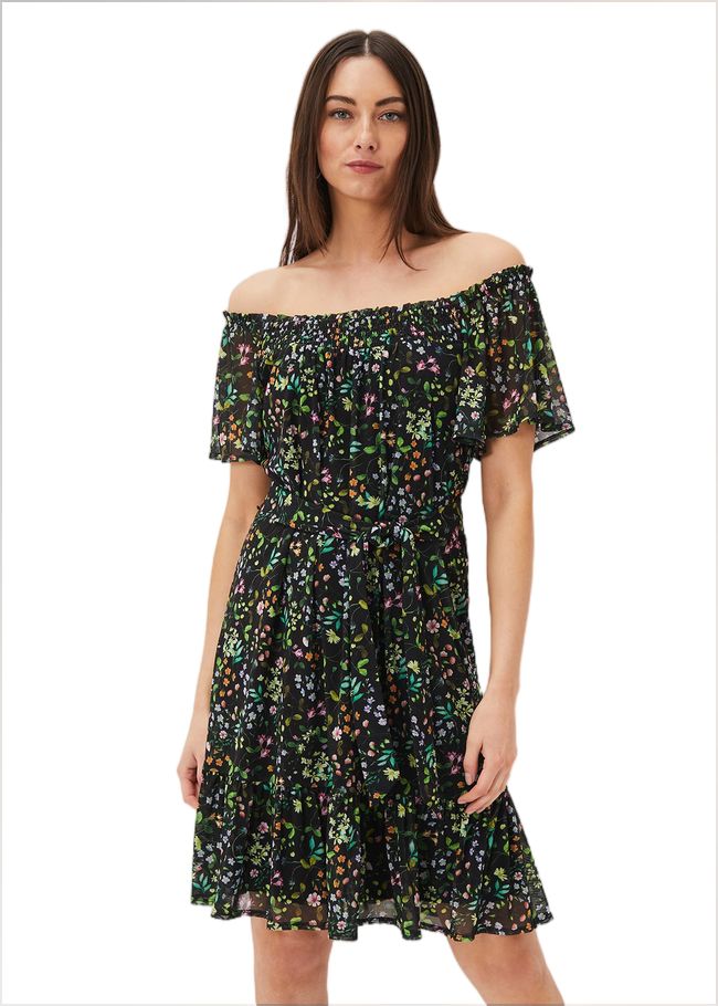  Zaylah Shirred Floral Mesh Dress Black/Multi 221138492