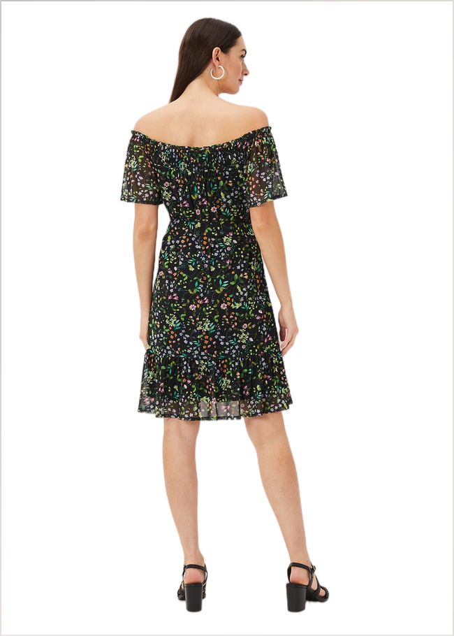  Zaylah Shirred Floral Mesh Dress Black/Multi 221138492