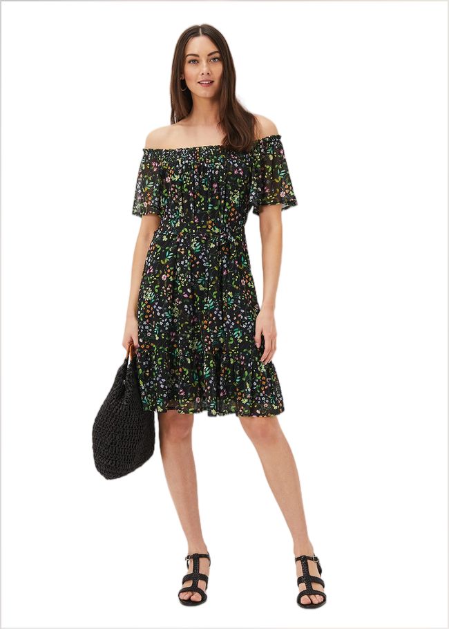  Zaylah Shirred Floral Mesh Dress Black/Multi 221138492