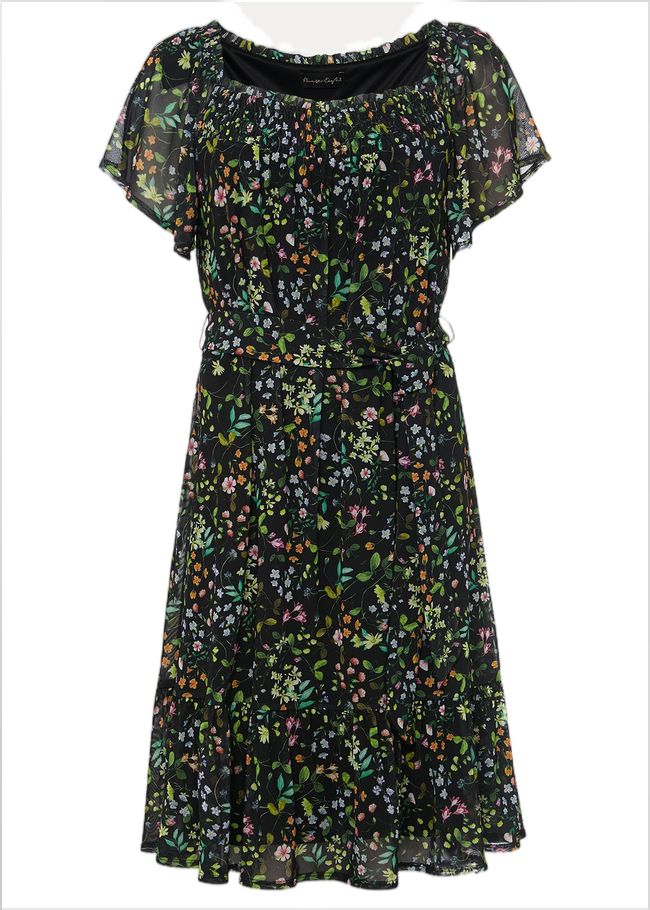  Zaylah Shirred Floral Mesh Dress Black/Multi 221138492