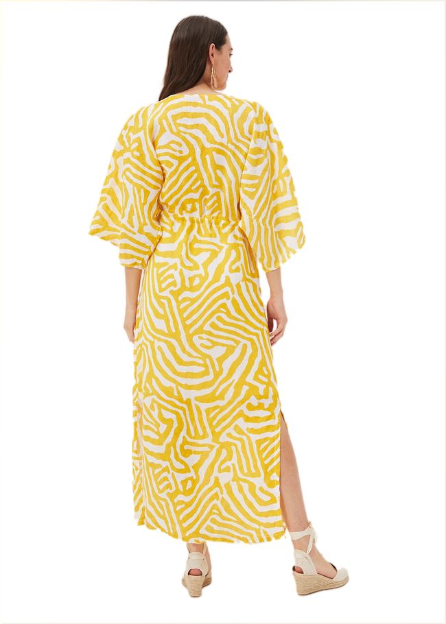  Dena Linen Zebra Print Maxi Dress Yellow/White 221146568