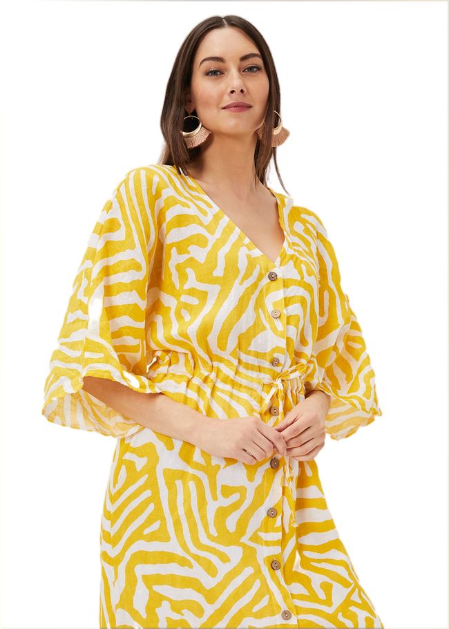  Dena Linen Zebra Print Maxi Dress Yellow/White 221146568