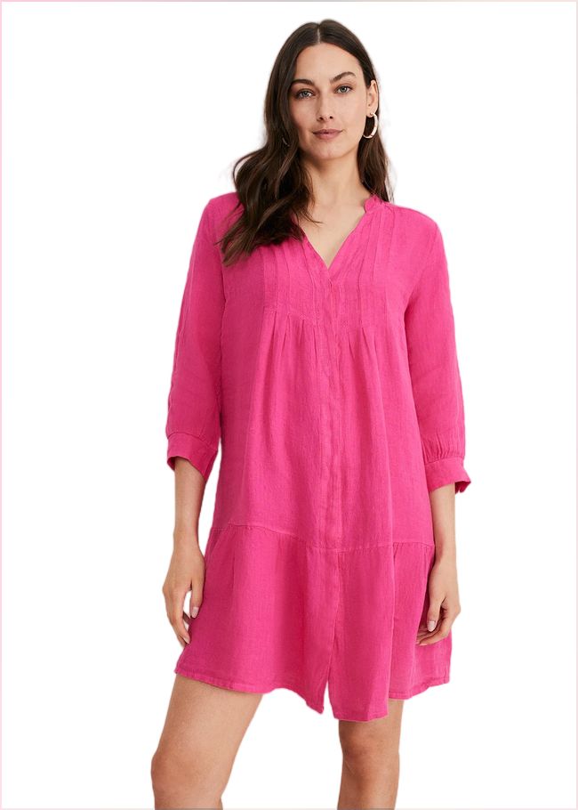  Penele Linen Swing Dress Magenta 221148463