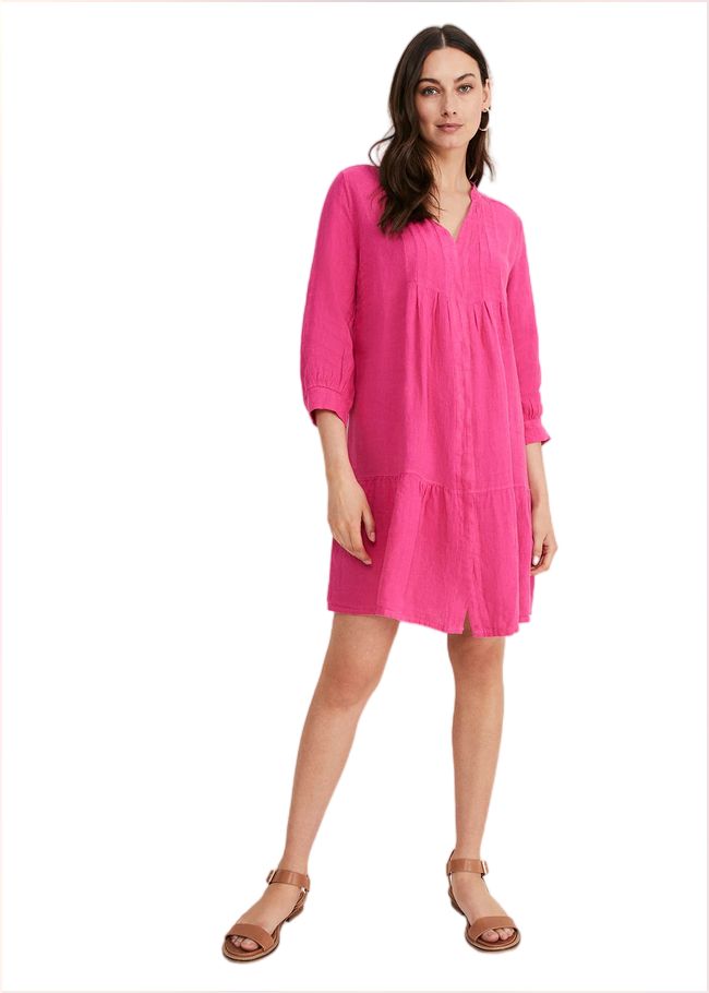  Penele Linen Swing Dress Magenta 221148463