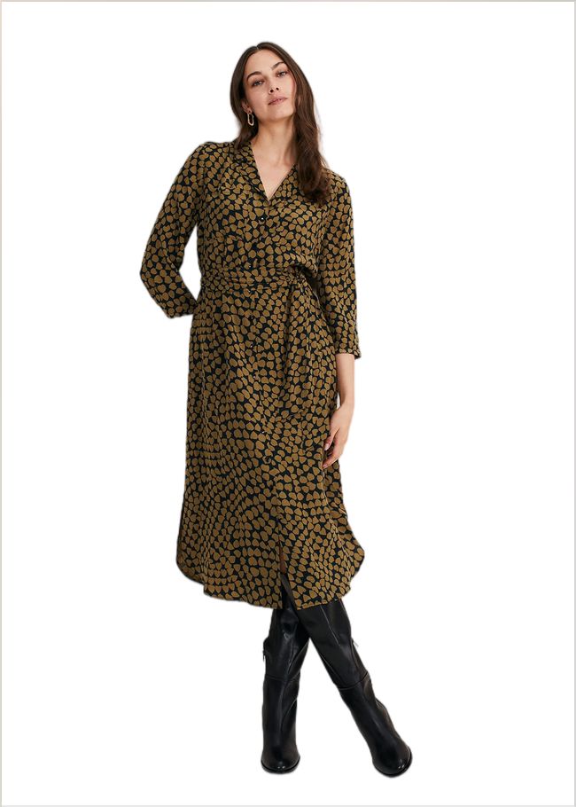  Kesia Heart Print Shirt Dress Khaki/Black 221153220