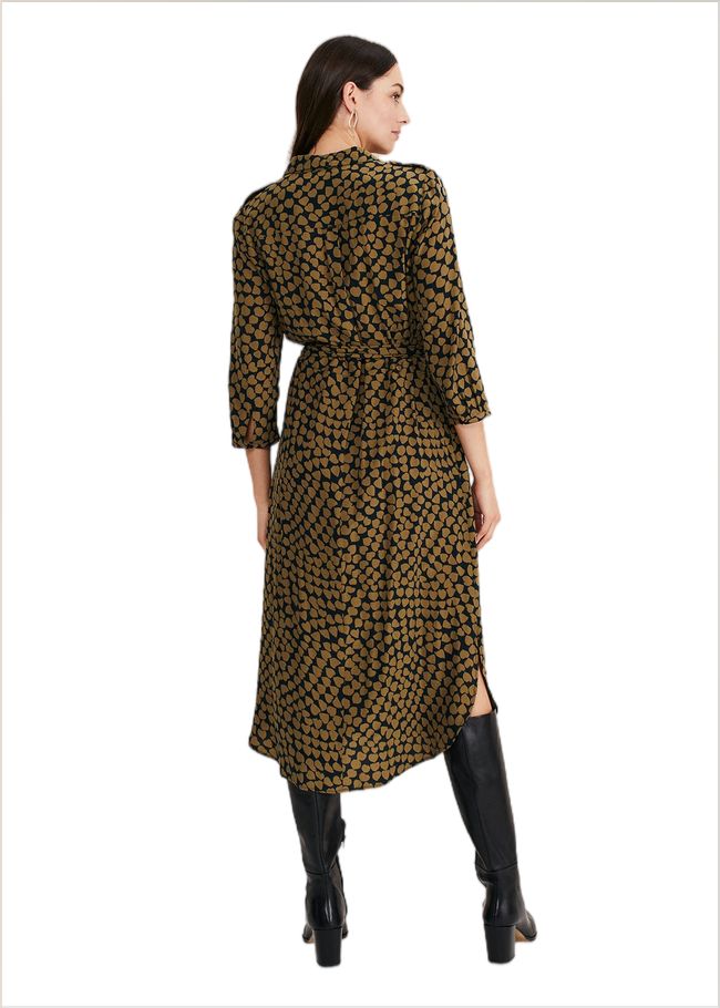  Kesia Heart Print Shirt Dress Khaki/Black 221153220