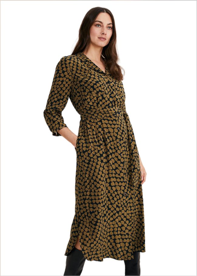  Kesia Heart Print Shirt Dress Khaki/Black 221153220