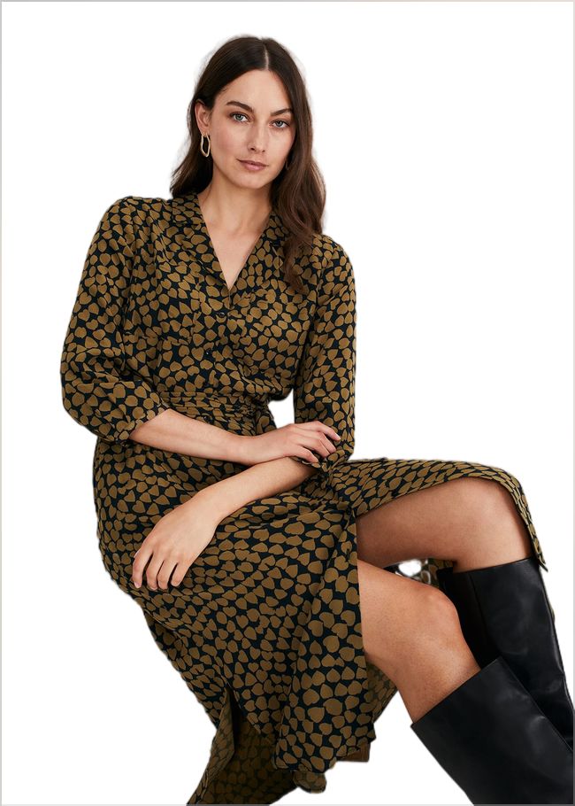  Kesia Heart Print Shirt Dress Khaki/Black 221153220