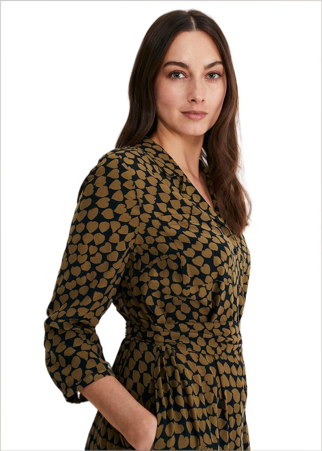  Kesia Heart Print Shirt Dress Khaki/Black 221153220