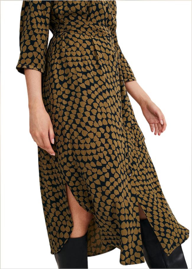  Kesia Heart Print Shirt Dress Khaki/Black 221153220