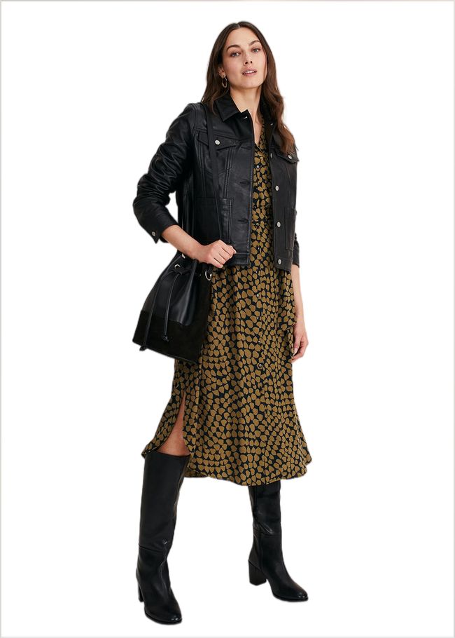  Kesia Heart Print Shirt Dress Khaki/Black 221153220