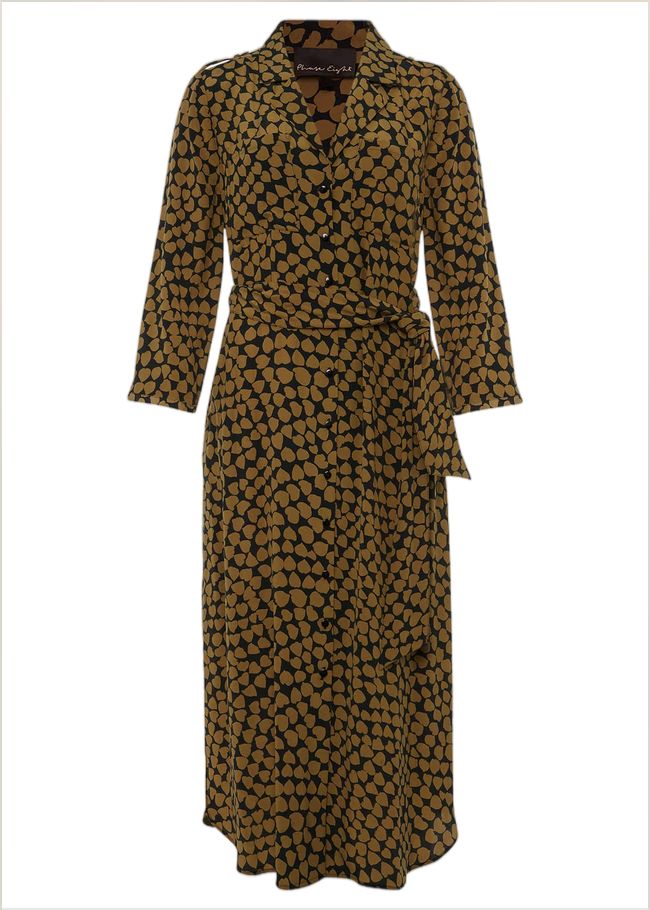  Kesia Heart Print Shirt Dress Khaki/Black 221153220