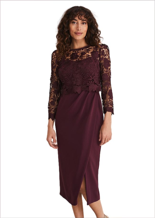  Adeline Double Layer Lace Dress Dark Plum 221168011