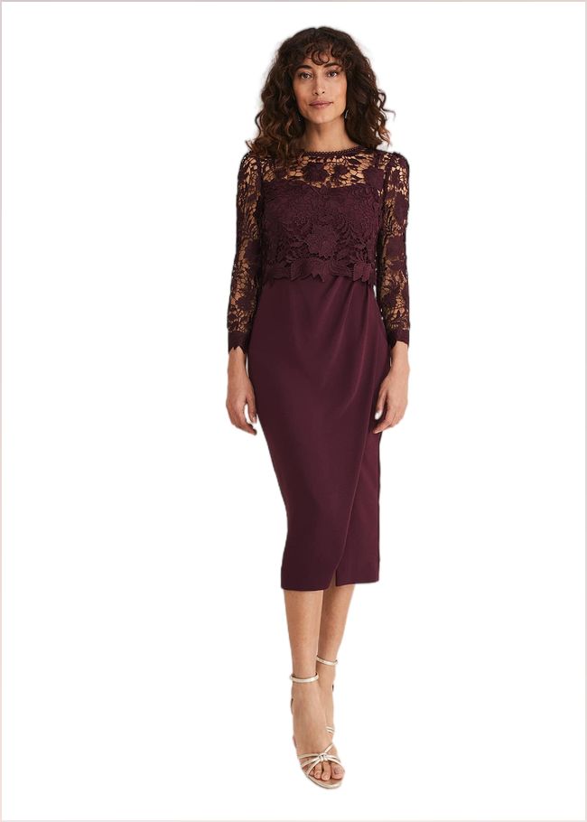  Adeline Double Layer Lace Dress Dark Plum 221168011