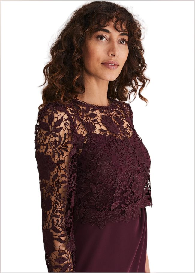  Adeline Double Layer Lace Dress Dark Plum 221168011