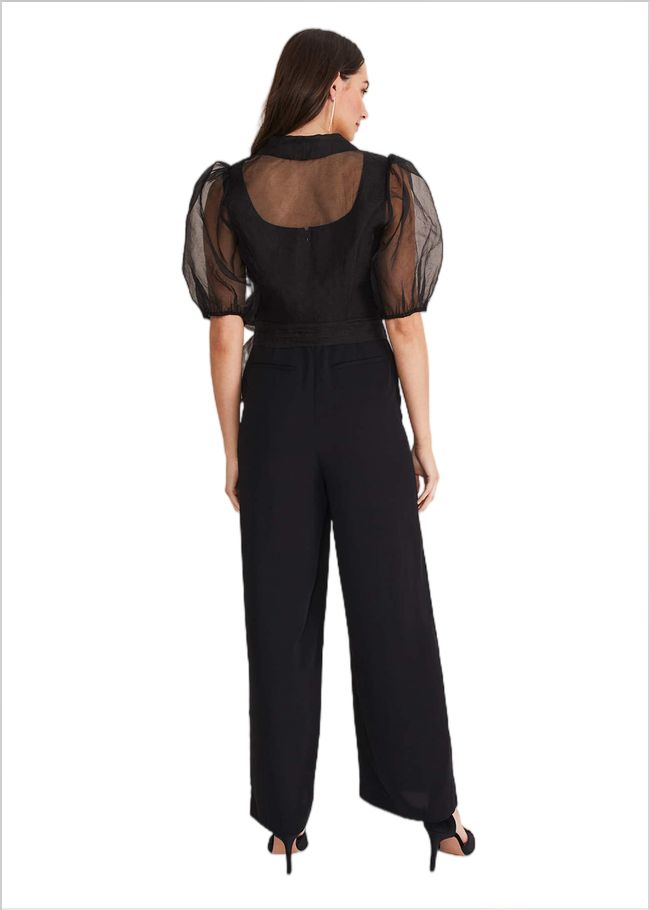  Brontie Puff Sleeve Wide Leg Jumpsuit Black 221170050