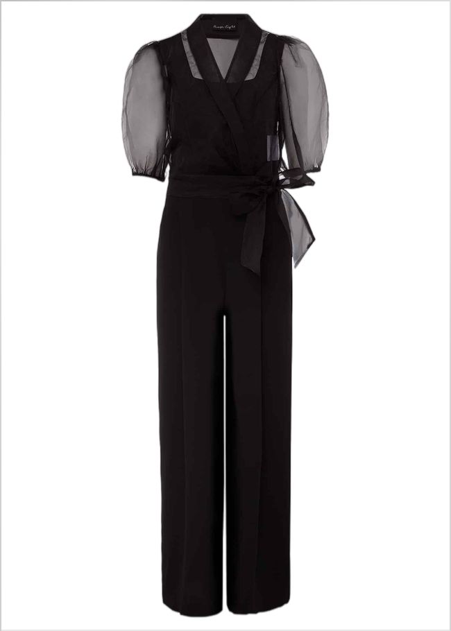  Brontie Puff Sleeve Wide Leg Jumpsuit Black 221170050