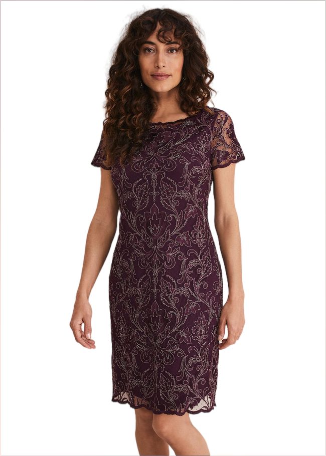  Heather Embroidered Dress Plum 221185603