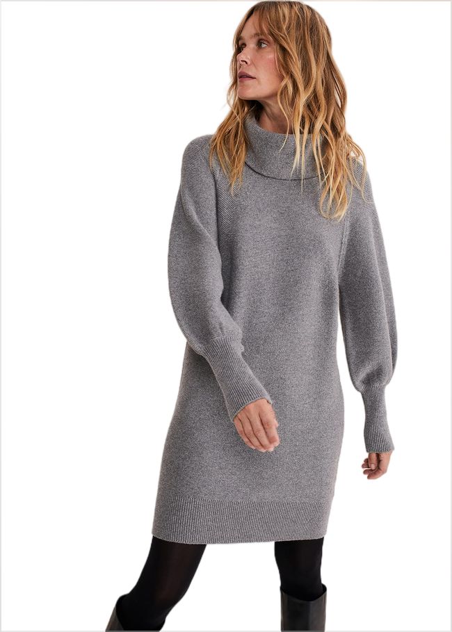  Dahlie Knitted Chunky Jumper Dress Mid Grey 221189440