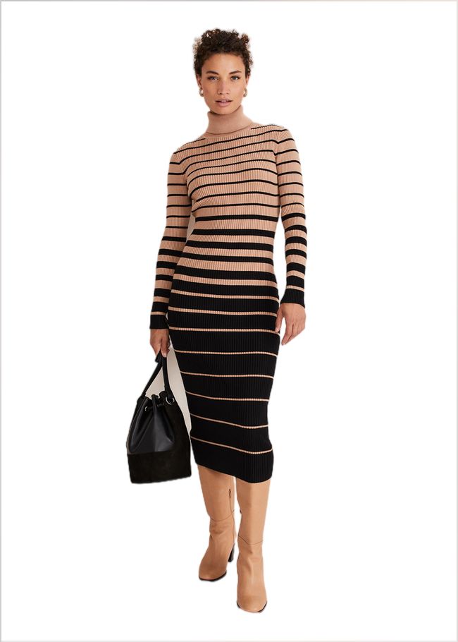  Bettie Ombre Colourblock Ribbed Dress Camel/Black 221190564