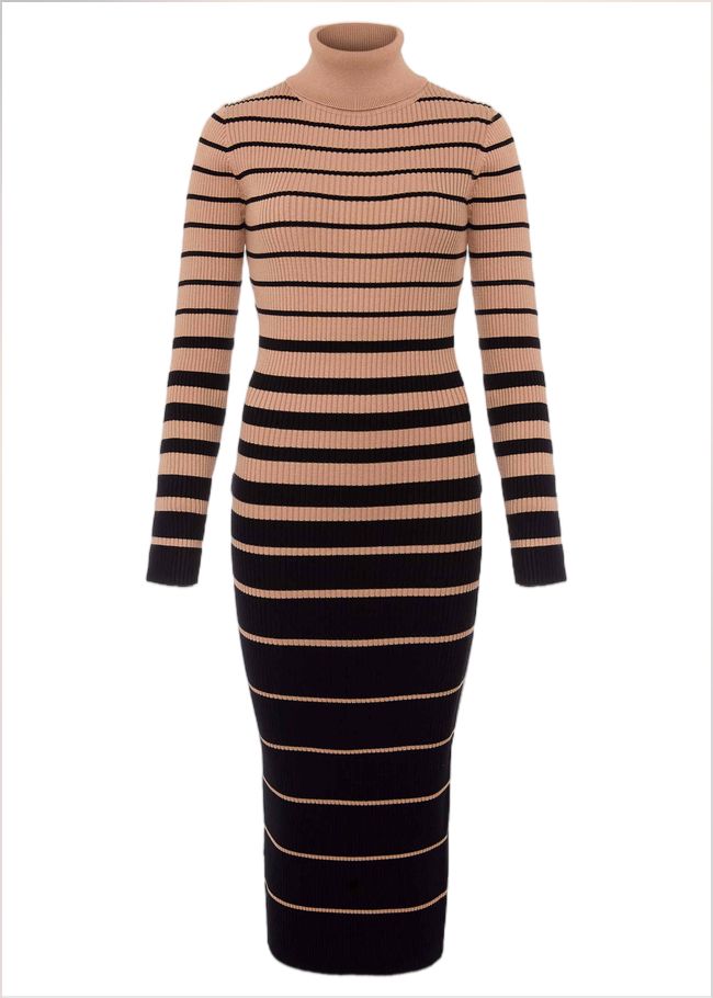  Bettie Ombre Colourblock Ribbed Dress Camel/Black 221190564