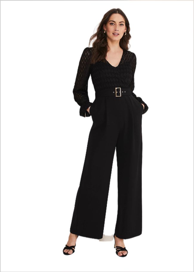  Carly Lace Long Sleeve Jumpsuit Black 221203050