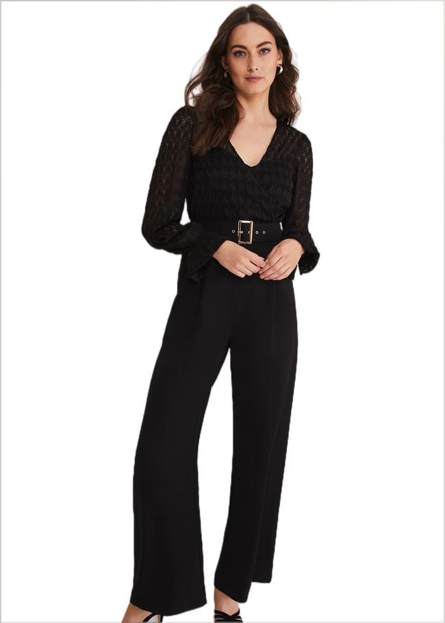  Carly Lace Long Sleeve Jumpsuit Black 221203050