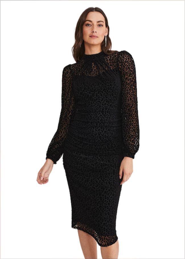  Capriana Leopard Burnout Dress Black 221204050