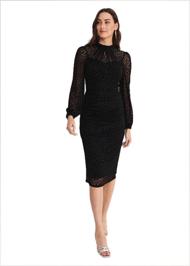  Capriana Leopard Burnout Dress Black 221204050