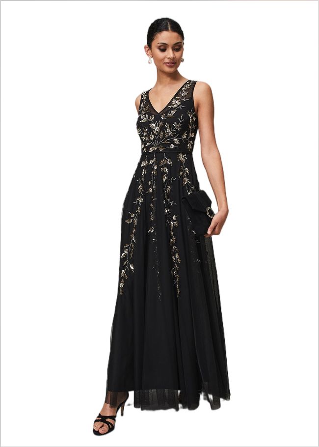  Anabella Beaded Tulle Dress Black/Gold 221209029