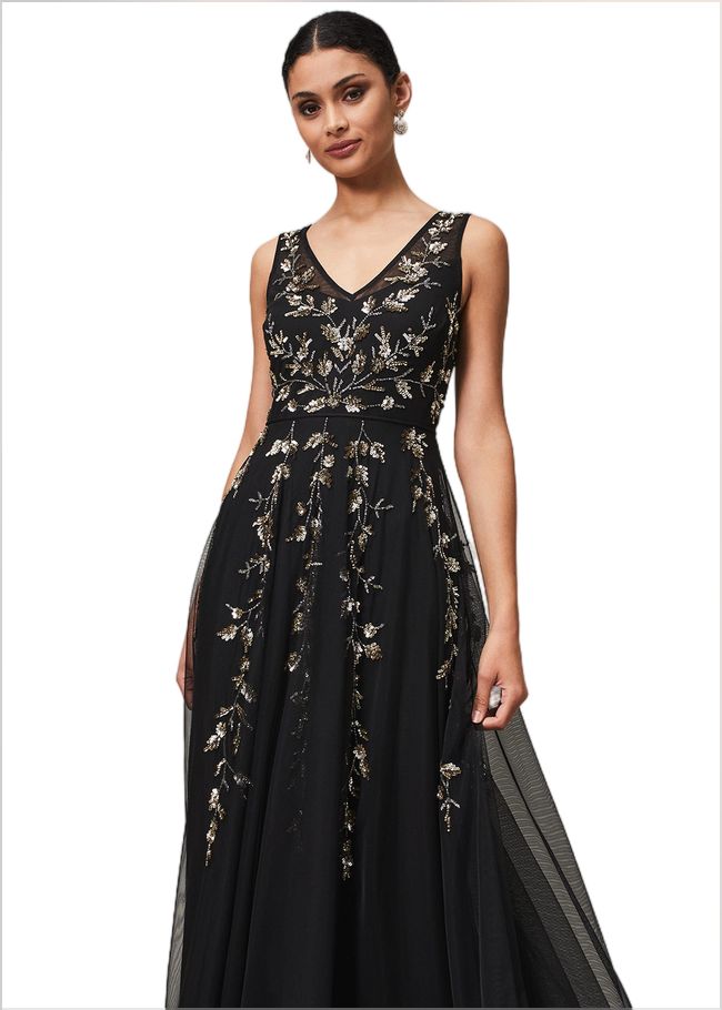  Anabella Beaded Tulle Dress Black/Gold 221209029