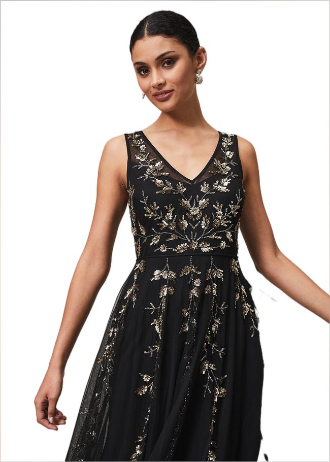  Anabella Beaded Tulle Dress Black/Gold 221209029