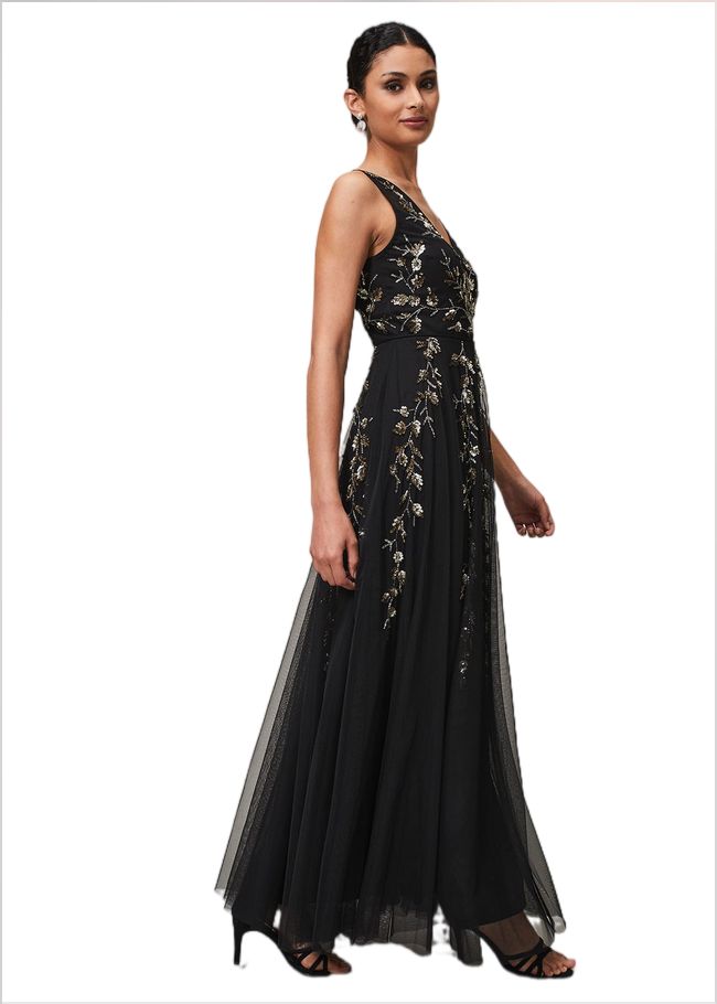  Anabella Beaded Tulle Dress Black/Gold 221209029