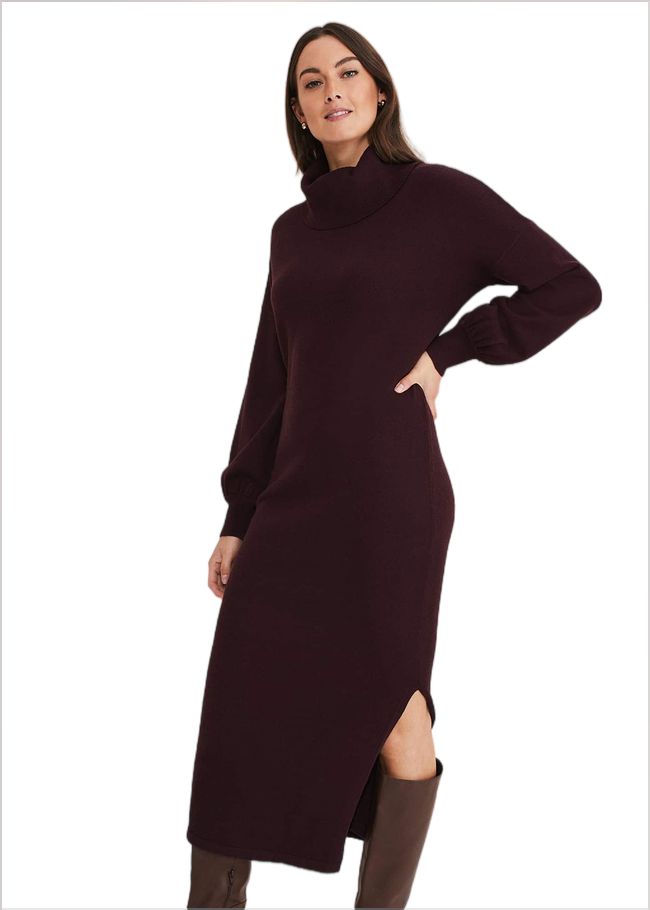  Aileen Maxi Roll Neck Knit Dress Burgundy 221216258