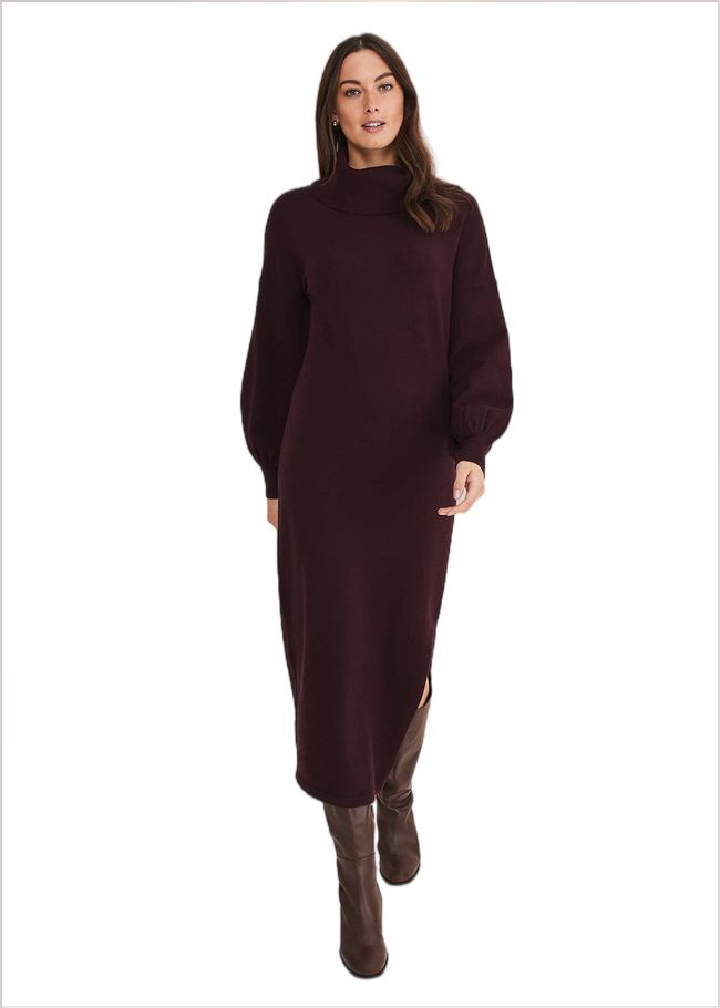  Aileen Maxi Roll Neck Knit Dress Burgundy 221216258