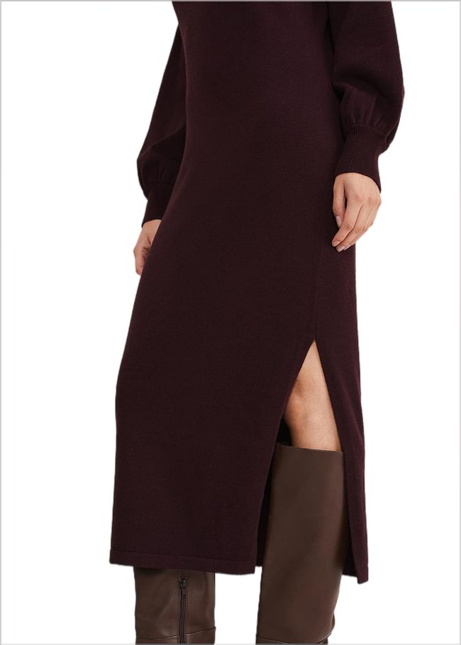  Aileen Maxi Roll Neck Knit Dress Burgundy 221216258