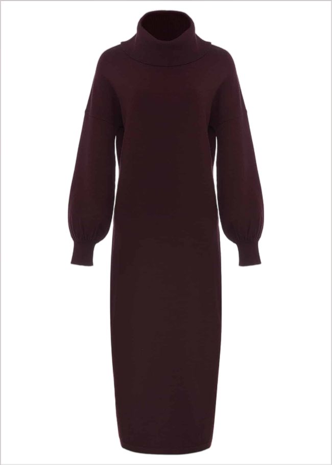  Aileen Maxi Roll Neck Knit Dress Burgundy 221216258